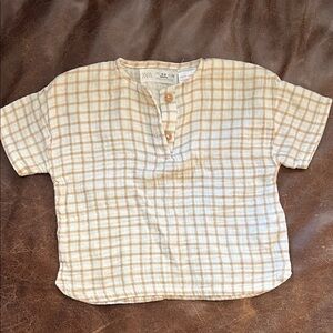 Zara Kids Tan Plaid Button Shirt